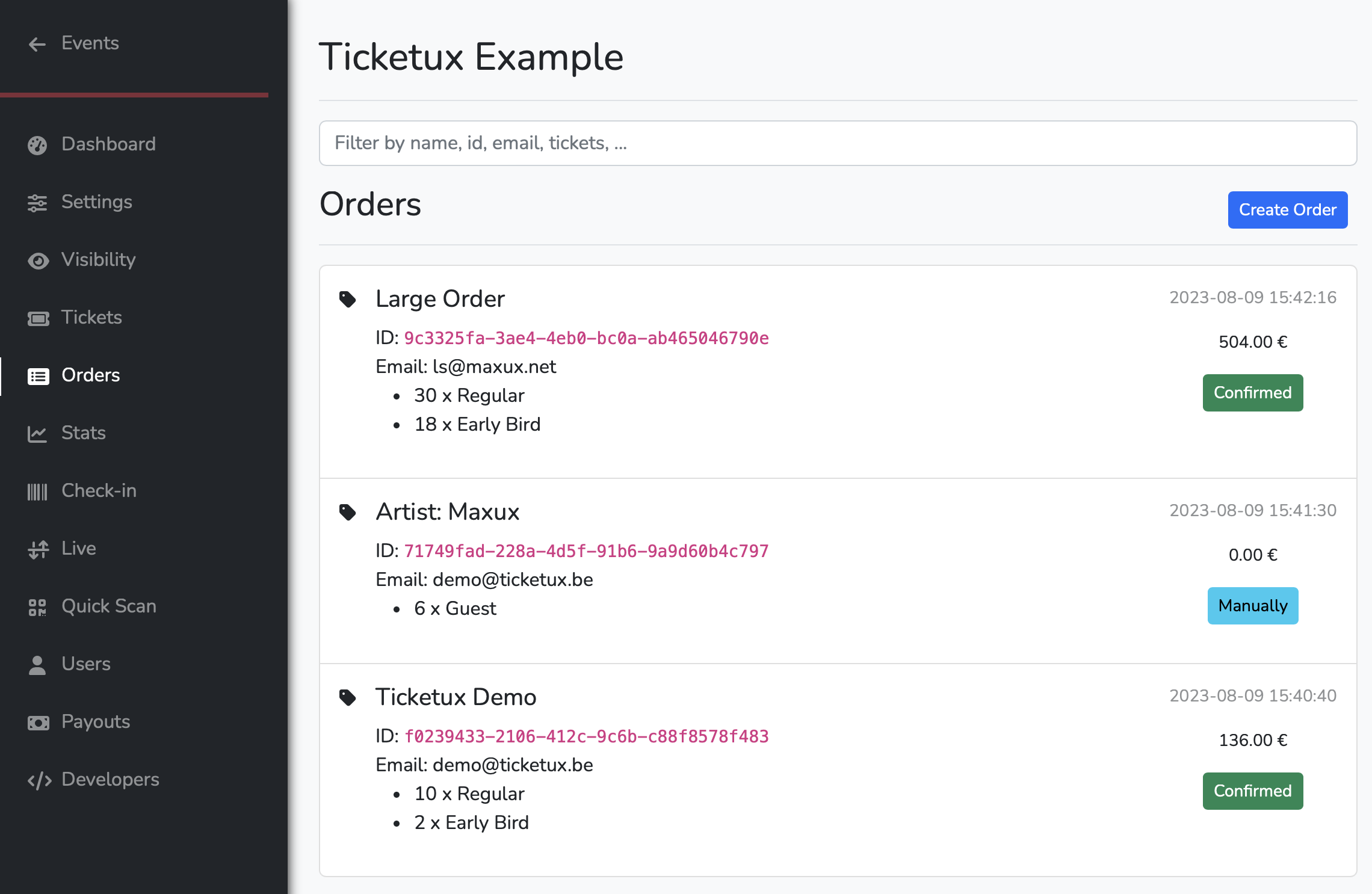 Ticketux Orders